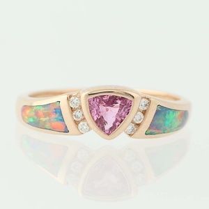 New Kabana Pink Sapphire, Opal, Diamond Ring